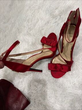 Jessica Simpson Red Satin Bow Stiletto Sandals